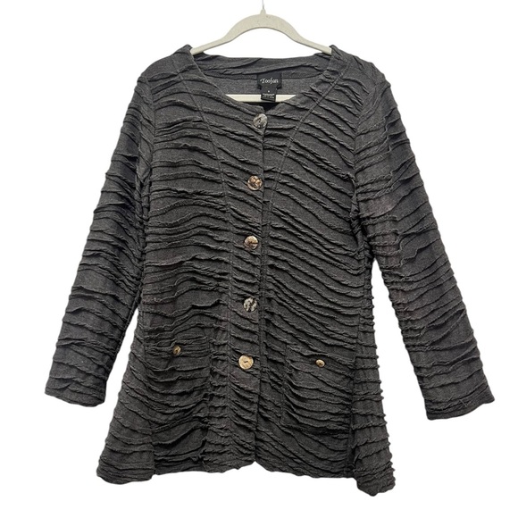 Sweaters - Gray Textured Sweater by TooFan. Unique animal print marbled buttons. Small